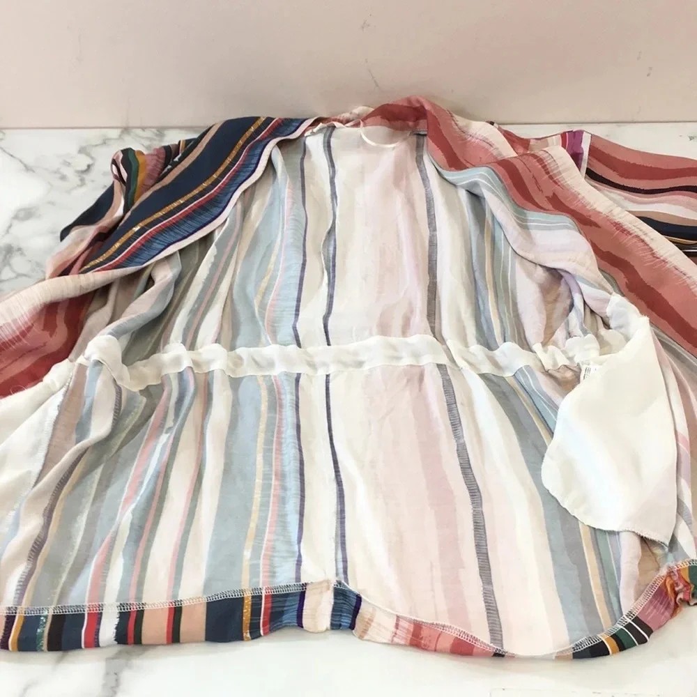 Koton Cream Striped Kimono Jacket Womens 13M 42 Open Front‎